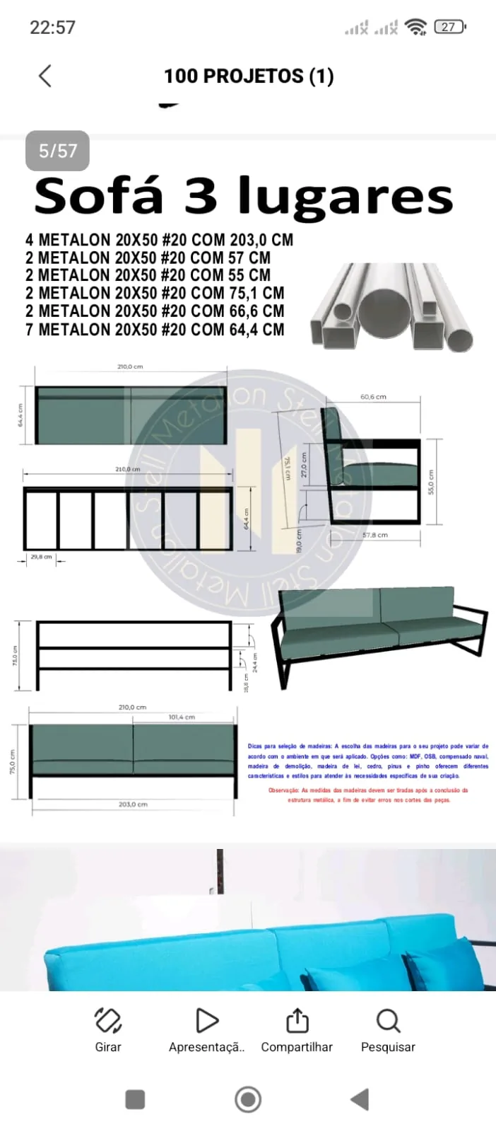 Projeto Sofá 3 lugares